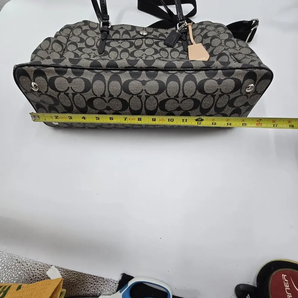 COACH Peyton Black Logo Coated‎ Travel Tote Baby Diaper Bag F25741 Pockets GUC